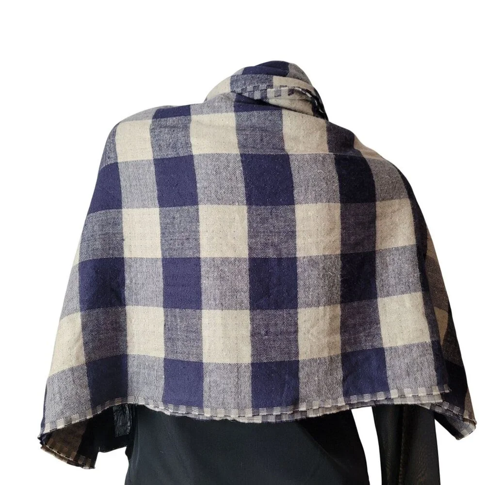 Ann Taylor Loft Blue & Beige Plaid Infinity Scarf Soft straddles comfort and chi